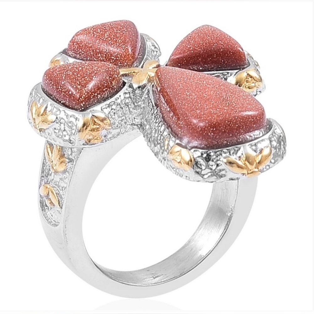 JTV Two-Tone Goldstone Stainless Steel Cross Statement Ring Size 11 - Picture 2 of 12